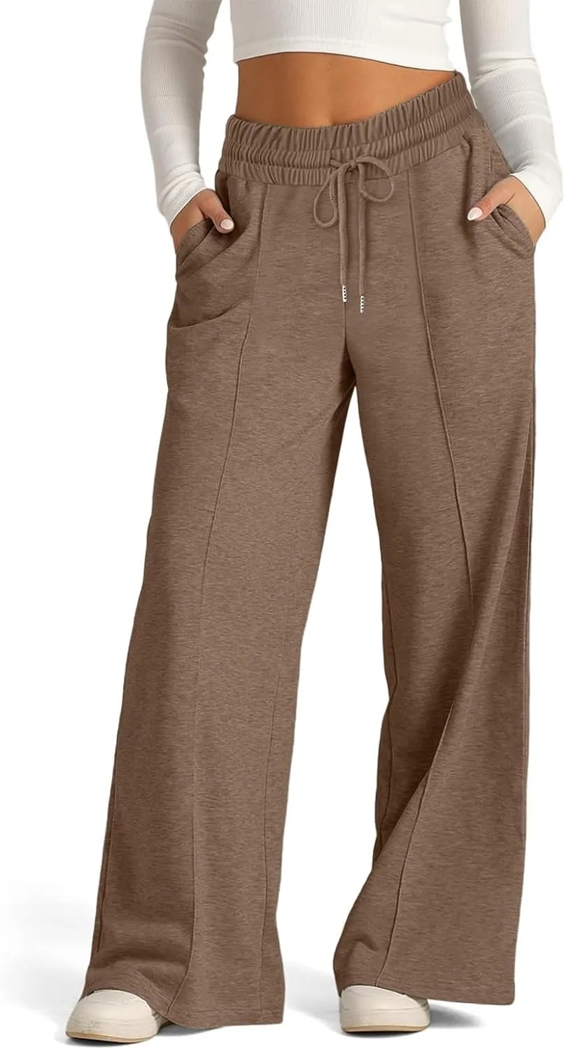 Wide Leg Sweatpants Women Baggy Casual Drawstring Waist Athletic Pants Trendy Workout Lounge Pants with Pockets