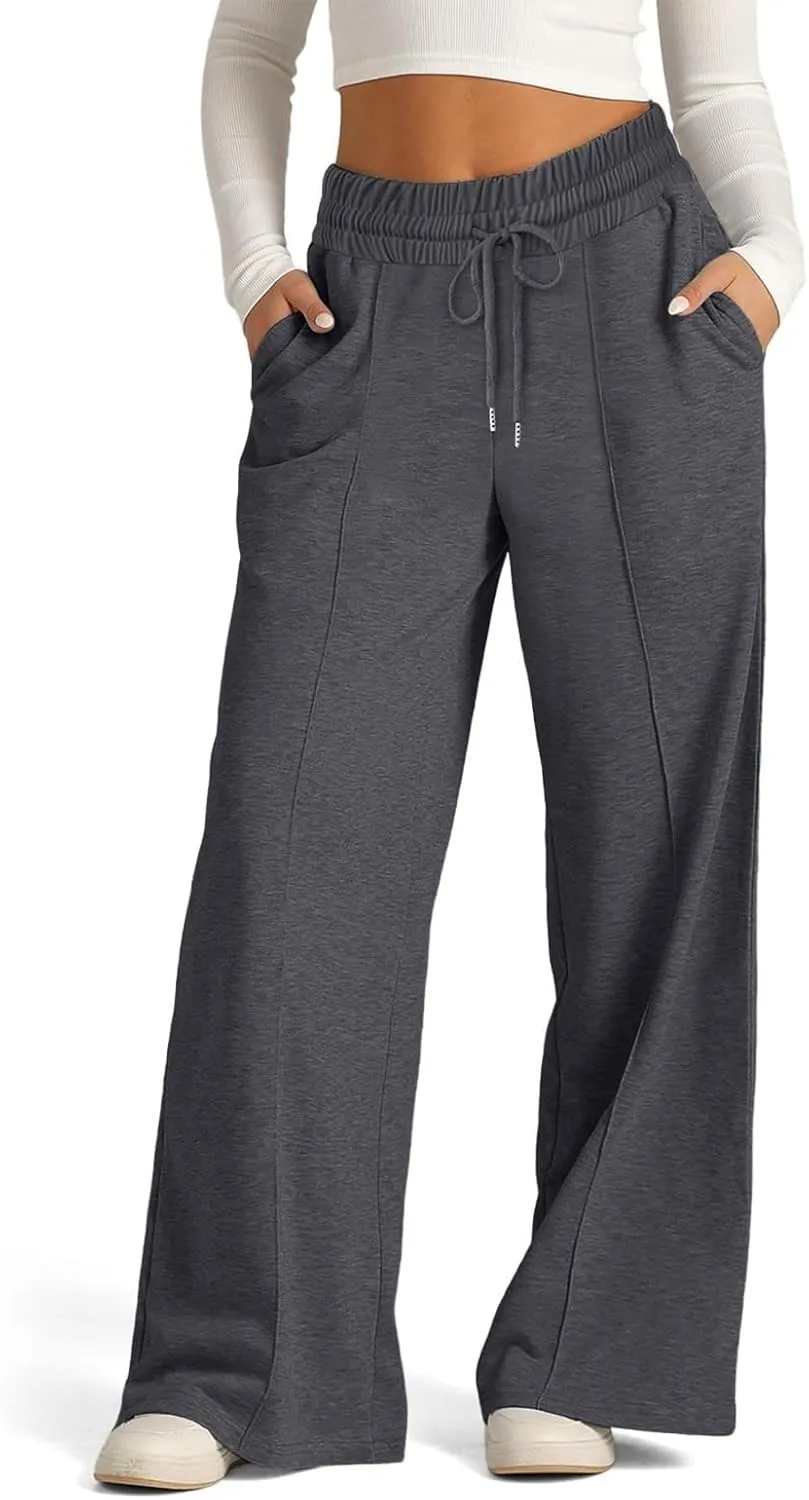 Wide Leg Sweatpants Women Baggy Casual Drawstring Waist Athletic Pants Trendy Workout Lounge Pants with Pockets