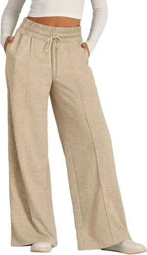 Wide Leg Sweatpants Women Baggy Casual Drawstring Waist Athletic Pants Trendy Workout Lounge Pants with Pockets