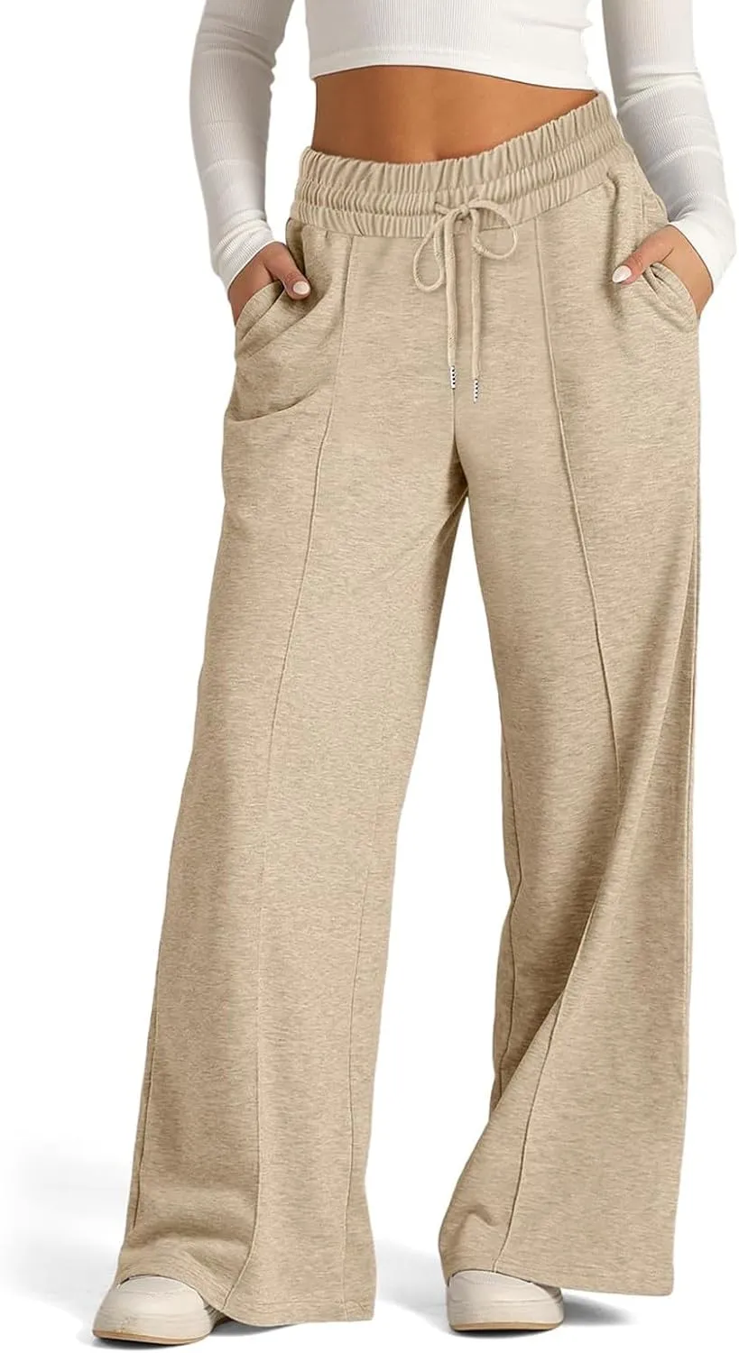 Wide Leg Sweatpants Women Baggy Casual Drawstring Waist Athletic Pants Trendy Workout Lounge Pants with Pockets