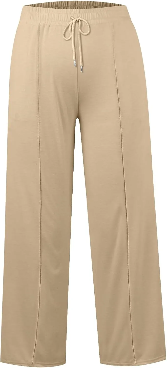 Wide Leg Sweatpants Women Baggy Casual Drawstring Waist Athletic Pants Trendy Workout Lounge Pants with Pockets
