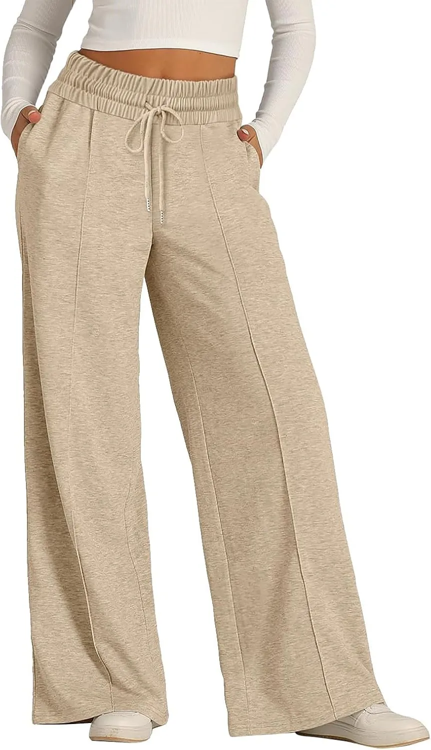Wide Leg Sweatpants Women Baggy Casual Drawstring Waist Athletic Pants Trendy Workout Lounge Pants with Pockets