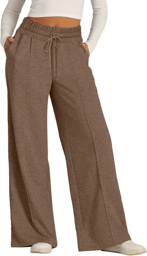 Wide Leg Sweatpants Women Baggy Casual Drawstring Waist Athletic Pants Trendy Workout Lounge Pants with Pockets