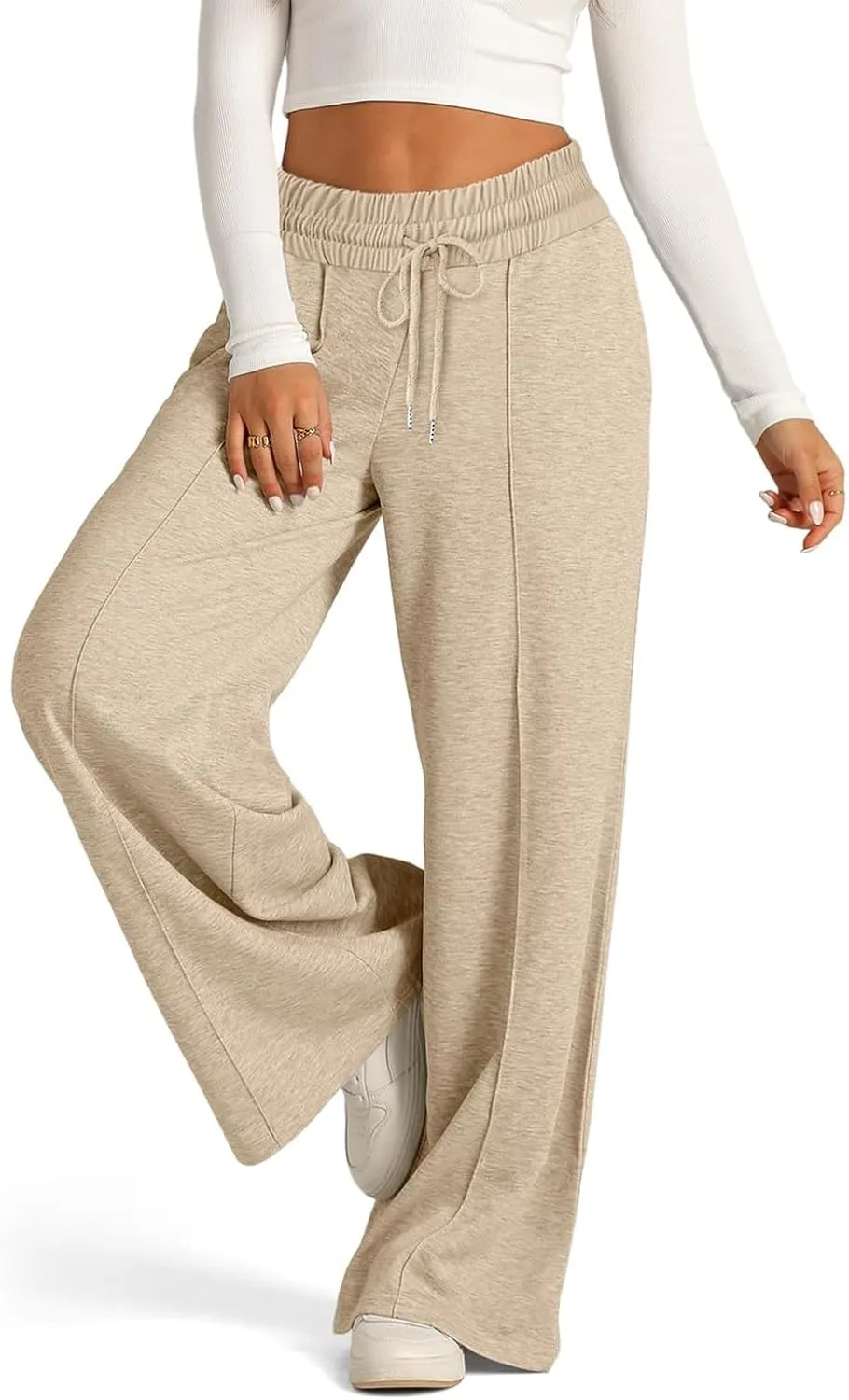 Wide Leg Sweatpants Women Baggy Casual Drawstring Waist Athletic Pants Trendy Workout Lounge Pants with Pockets