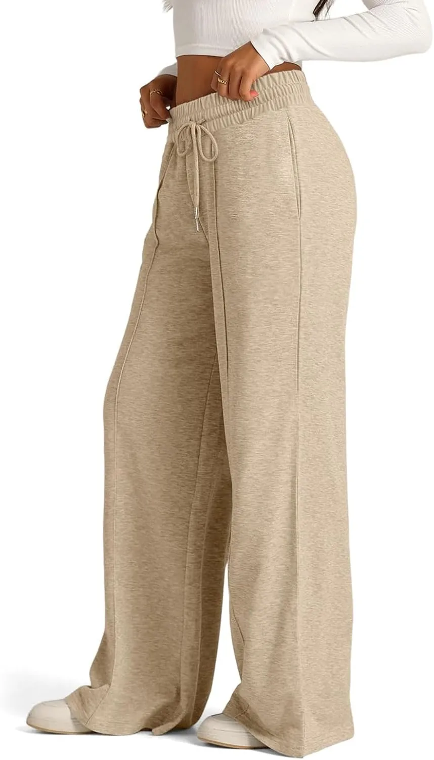 Wide Leg Sweatpants Women Baggy Casual Drawstring Waist Athletic Pants Trendy Workout Lounge Pants with Pockets