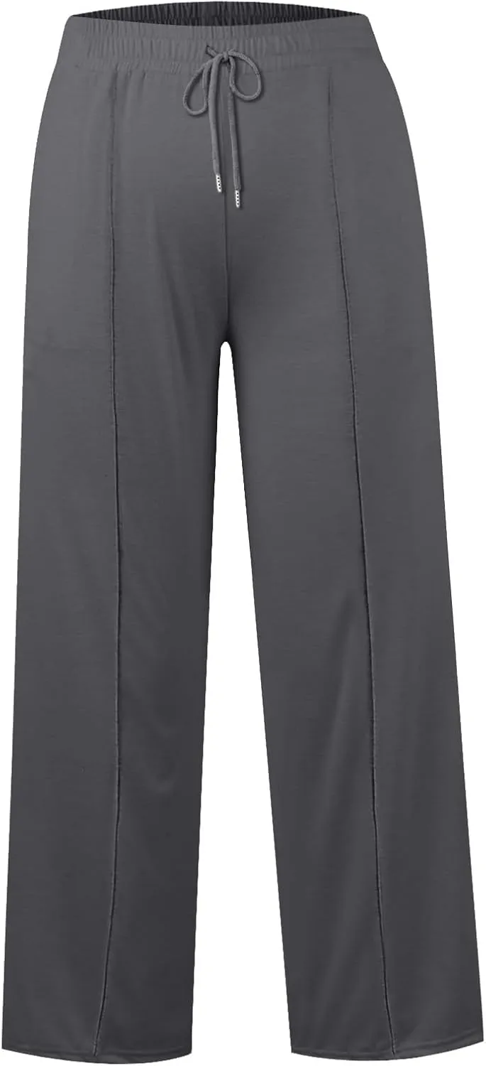 Wide Leg Sweatpants Women Baggy Casual Drawstring Waist Athletic Pants Trendy Workout Lounge Pants with Pockets