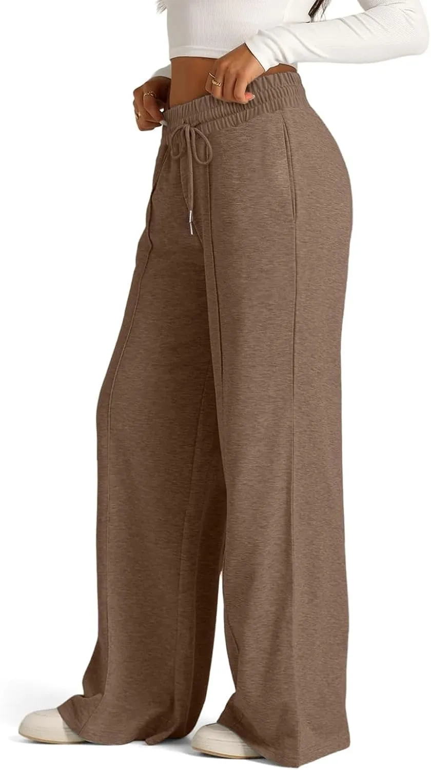 Wide Leg Sweatpants Women Baggy Casual Drawstring Waist Athletic Pants Trendy Workout Lounge Pants with Pockets