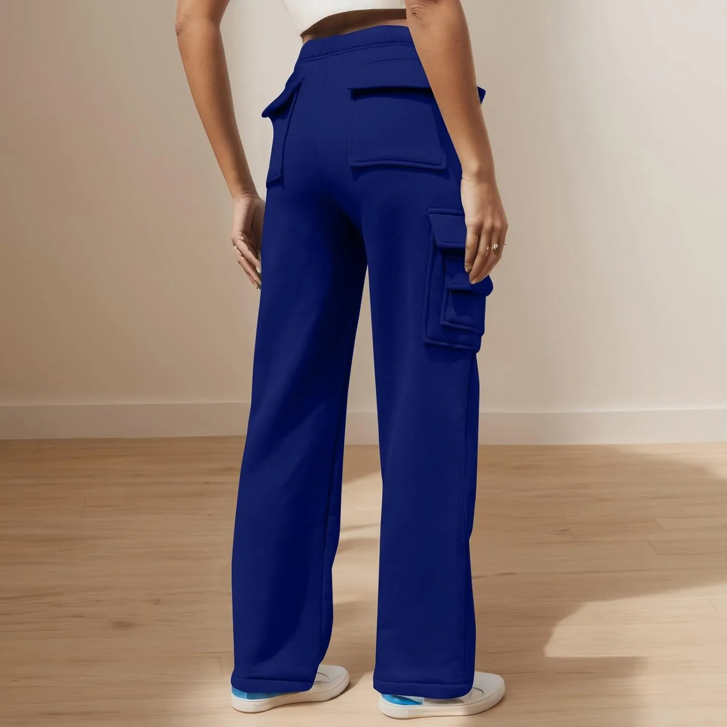 Wide Leg Sweatpants Women Baggy Elastic High Waisted Cargo Sweatpants Casual Comfy Fleece Joggers with Pockets
