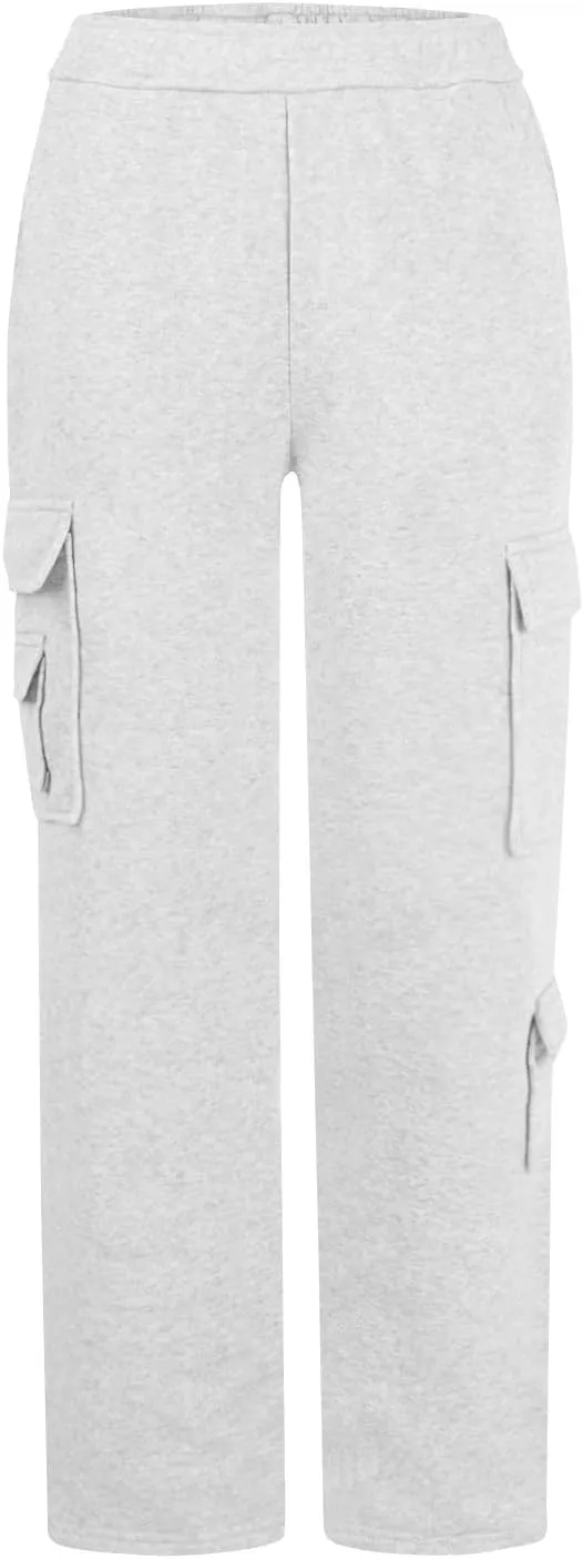Wide Leg Sweatpants Women Baggy Elastic High Waisted Cargo Sweatpants Casual Comfy Fleece Joggers with Pockets