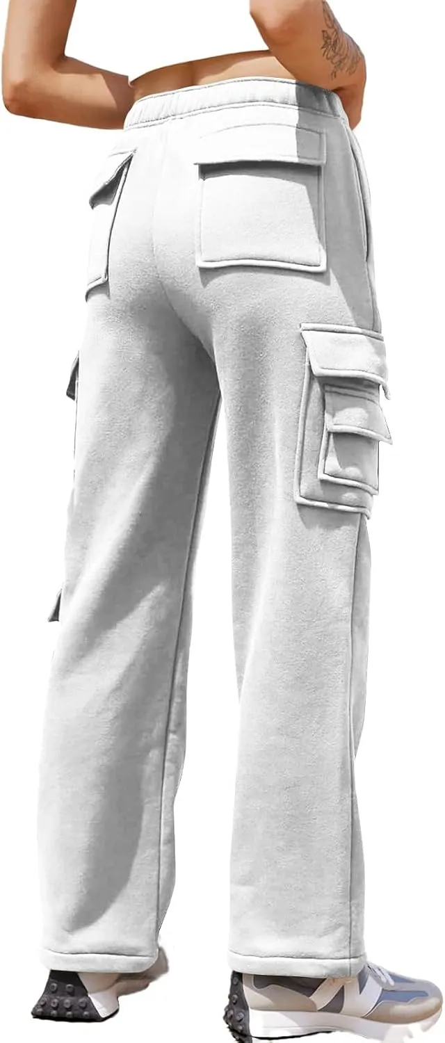 Wide Leg Sweatpants Women Baggy Elastic High Waisted Cargo Sweatpants Casual Comfy Fleece Joggers with Pockets