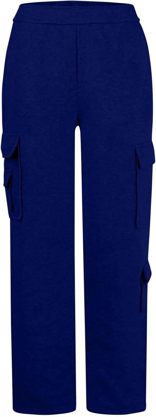 Wide Leg Sweatpants Women Baggy Elastic High Waisted Cargo Sweatpants Casual Comfy Fleece Joggers with Pockets