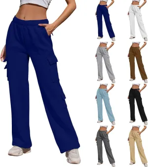 Wide Leg Sweatpants Women Baggy Elastic High Waisted Cargo Sweatpants Casual Comfy Fleece Joggers with Pockets