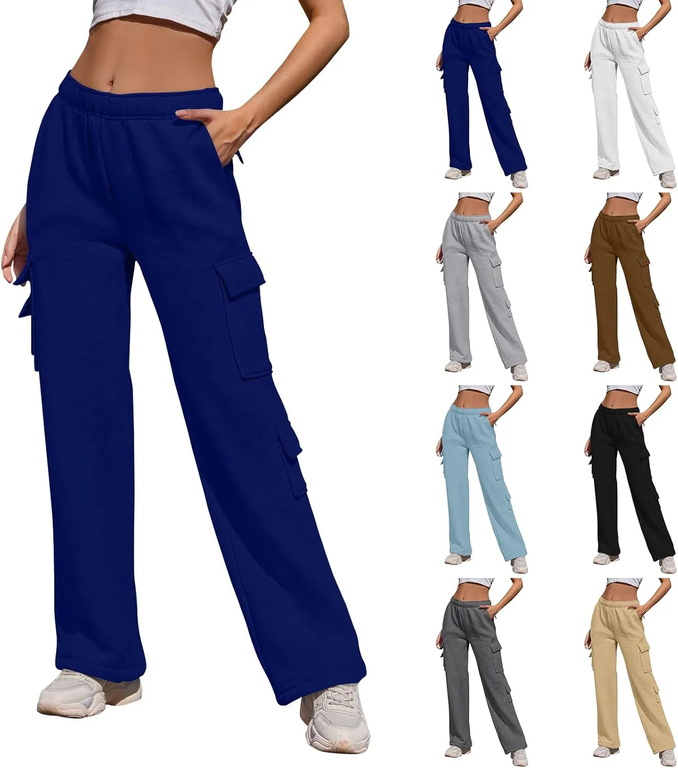 Wide Leg Sweatpants Women Baggy Elastic High Waisted Cargo Sweatpants Casual Comfy Fleece Joggers with Pockets
