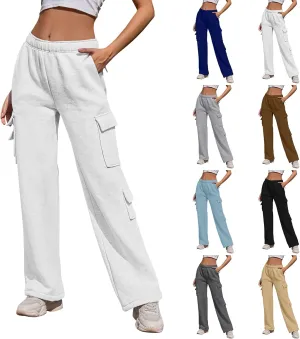 Wide Leg Sweatpants Women Baggy Elastic High Waisted Cargo Sweatpants Casual Comfy Fleece Joggers with Pockets