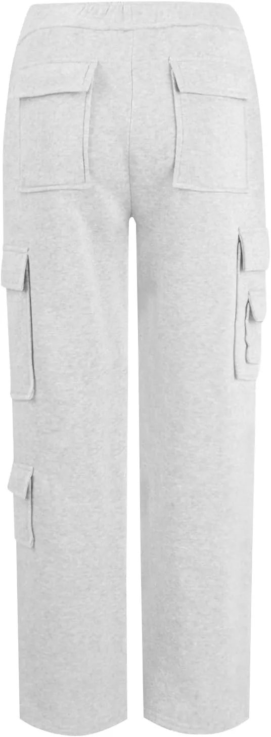Wide Leg Sweatpants Women Baggy Elastic High Waisted Cargo Sweatpants Casual Comfy Fleece Joggers with Pockets