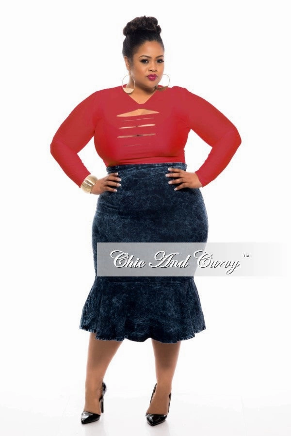 Final Sale Plus Size Leotard / Bodysuit with Front Cutouts in Red Multi Panel Construction Anti Bacterial Treatment