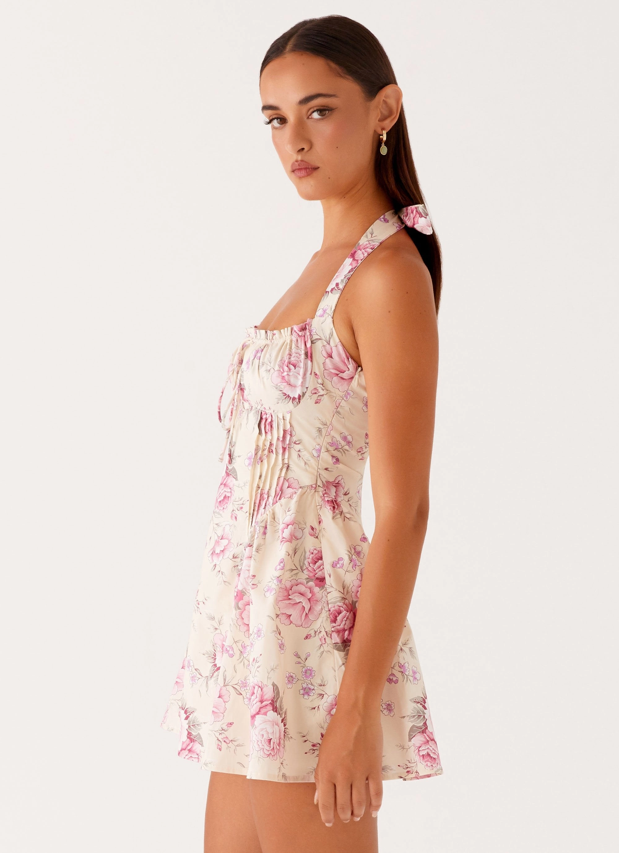 Comfortable Design Rosalie Halter Mini Dress - Vintage Pink Floral