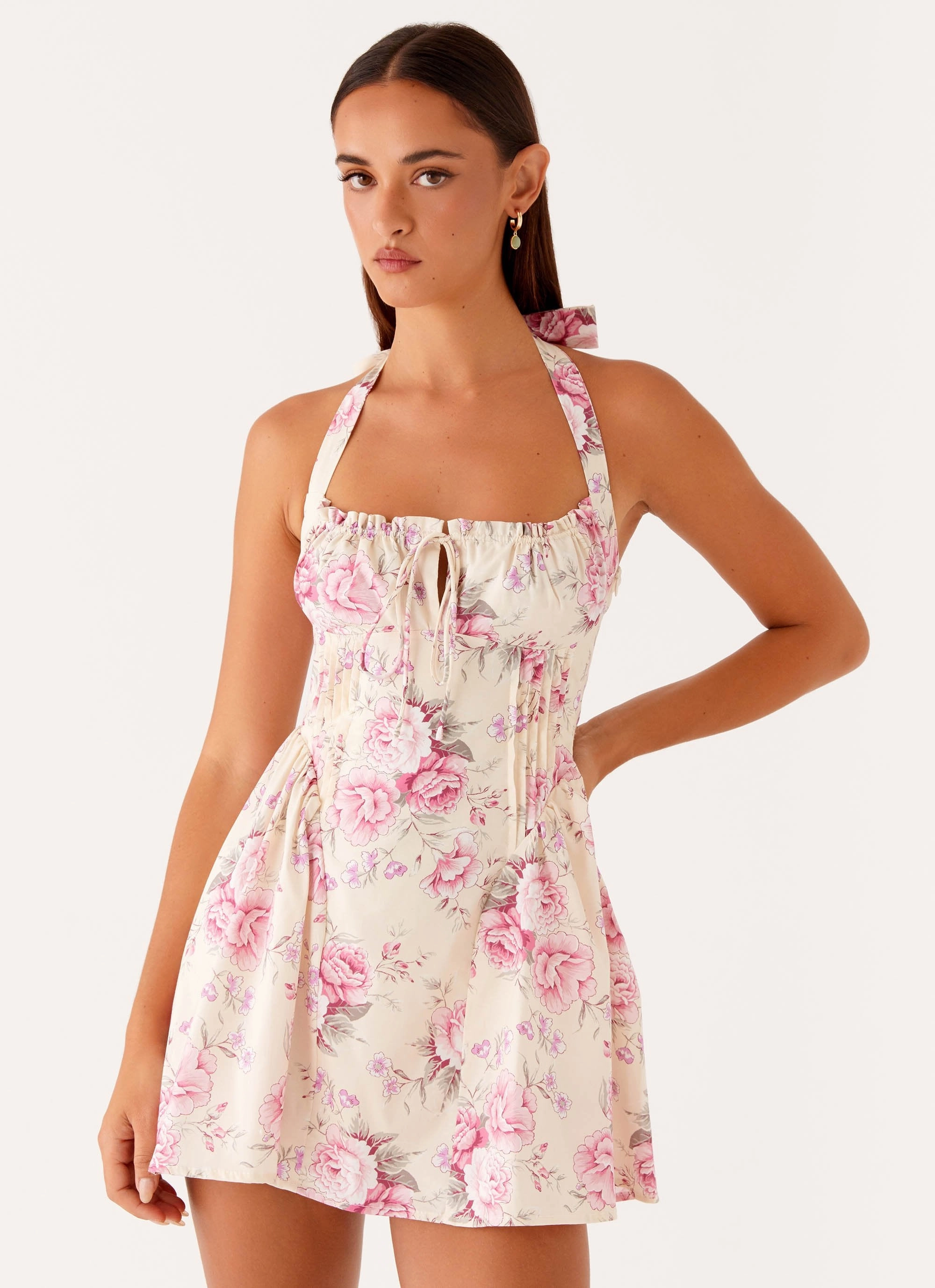 Work Ease Rosalie Halter Mini Dress - Vintage Pink Floral