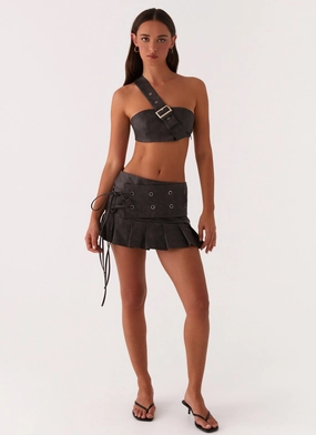 Button Closure Wild Instincts Pleated Mini Skirt - Fawn