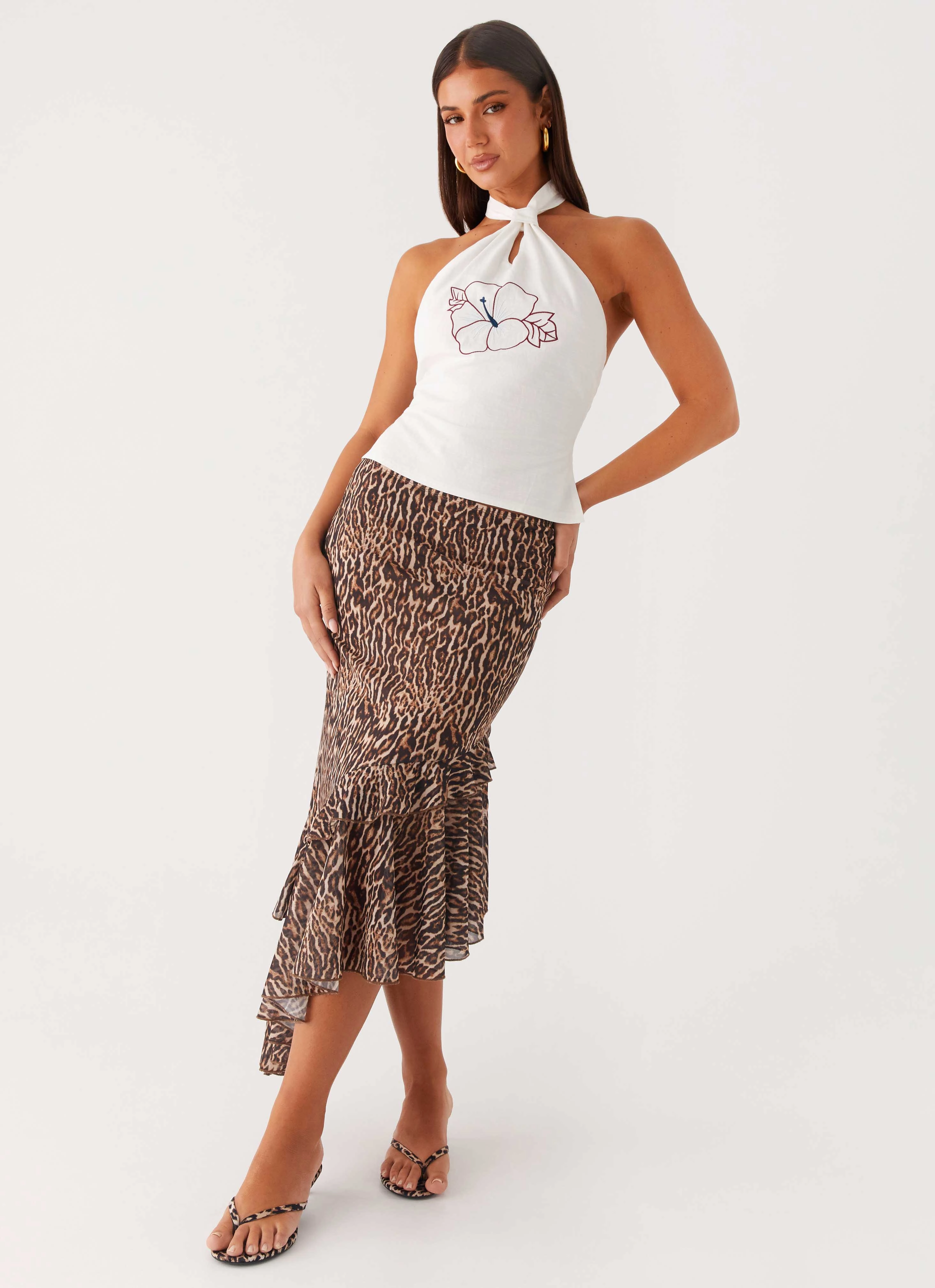 Tangle Free Cuffs Comfortable Stretch Wild Tide Midi Skirt - Cheetah