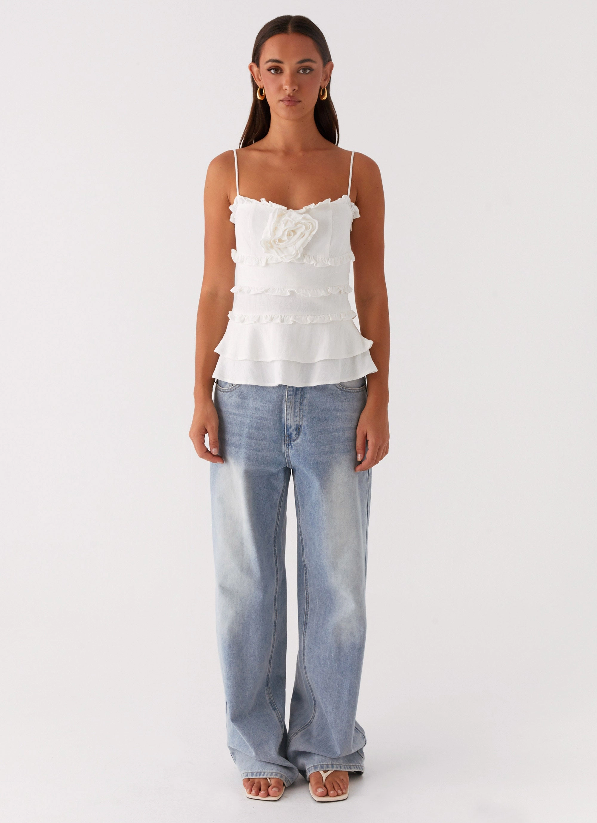 SheerLayering Wilde Linen Rose Top - White