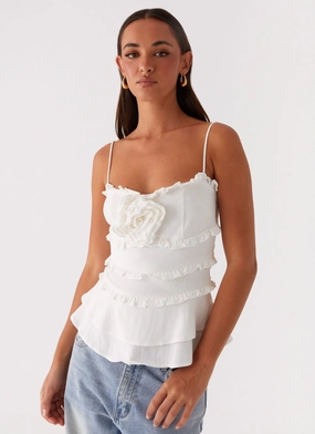 Wilde Linen Rose Top - White Midweight Four Way Stretch