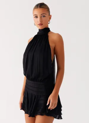 Willow Chiffon Mini Dress - Black Pearl-Detail