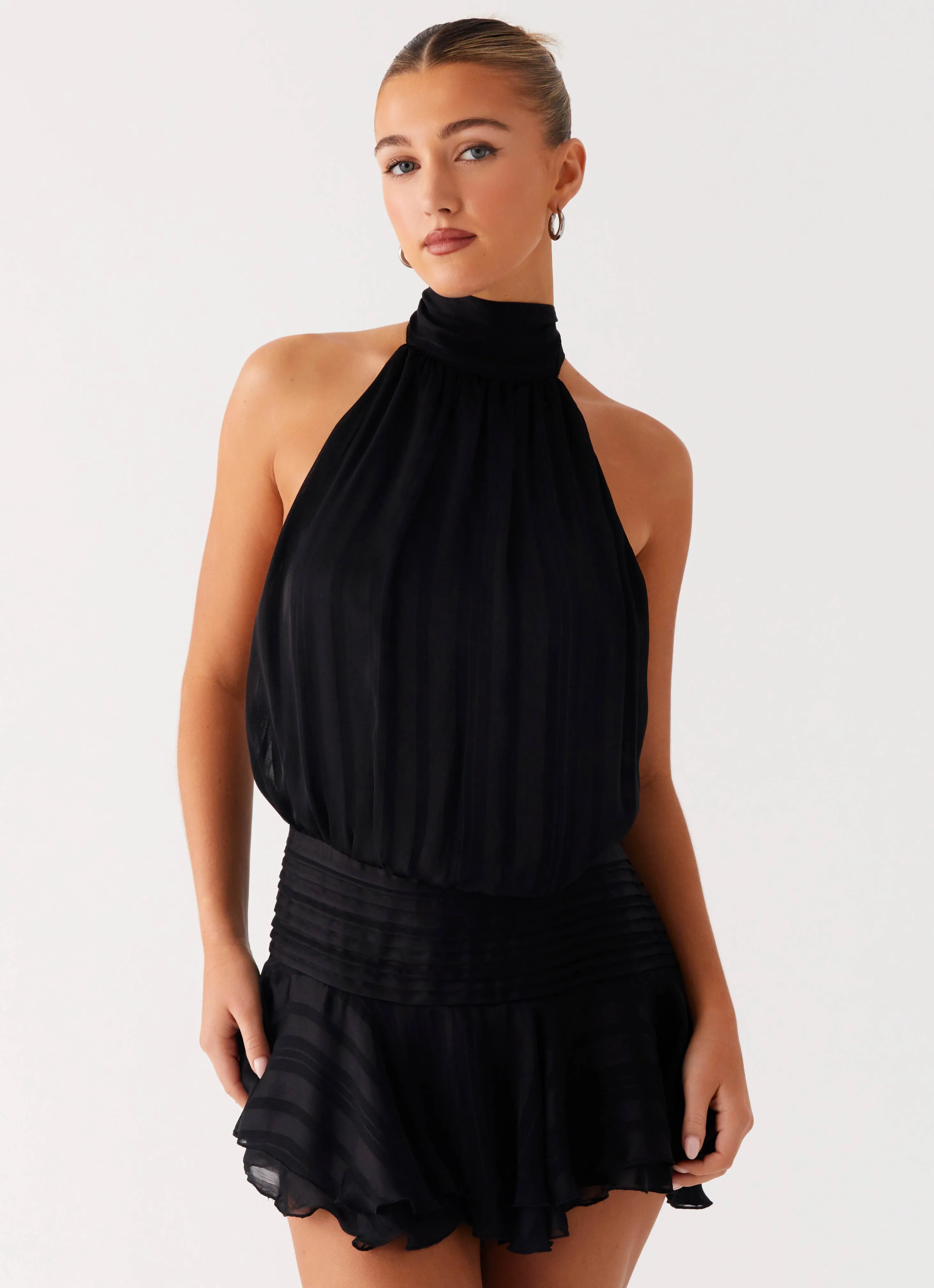 Willow Chiffon Mini Dress - Black Kind Glow