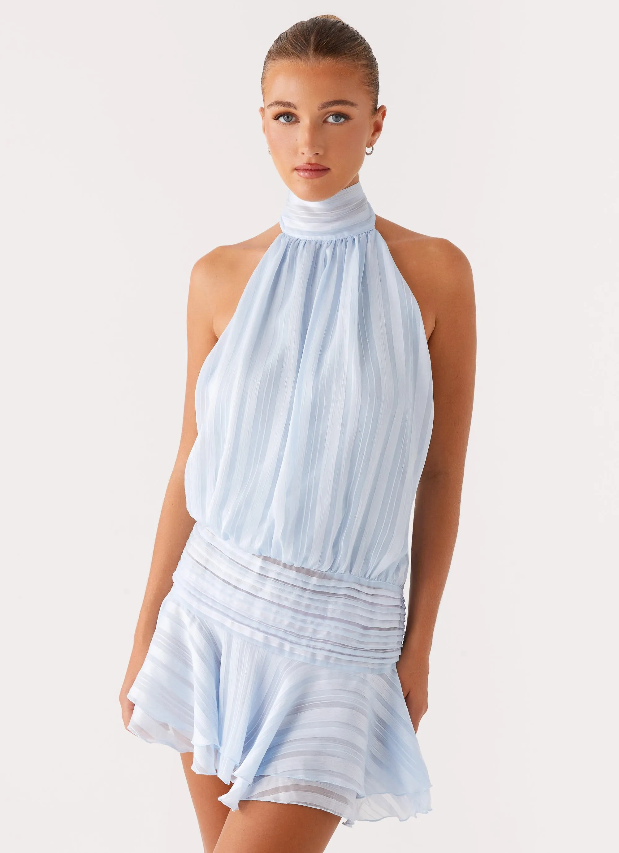 Willow Chiffon Mini Dress - Blue Versatile Layers Polished Appearance
