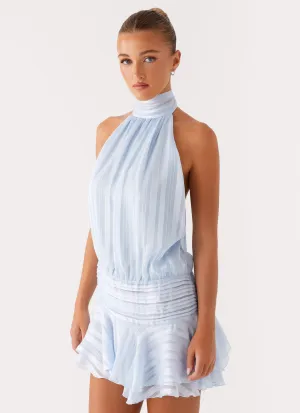 Slender Look Scoop-Neck Willow Chiffon Mini Dress - Blue