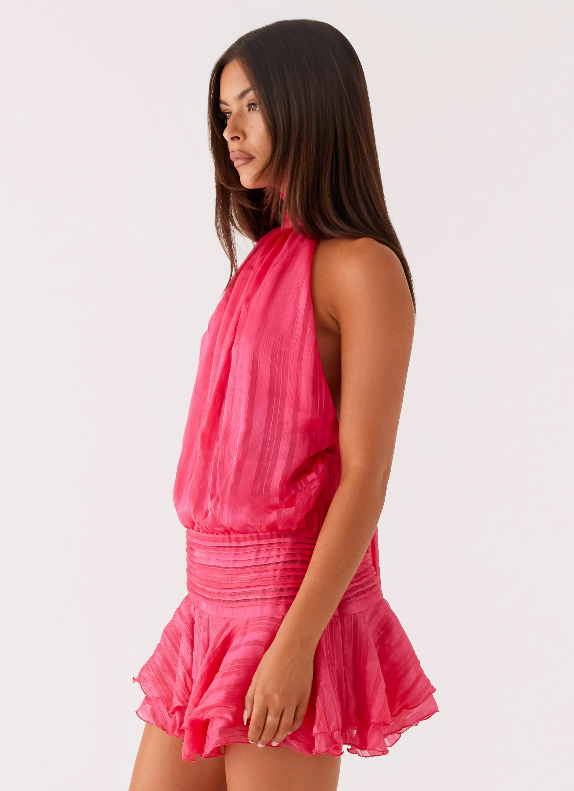Willow Chiffon Mini Dress - Fuchsia Fresh Aesthetic