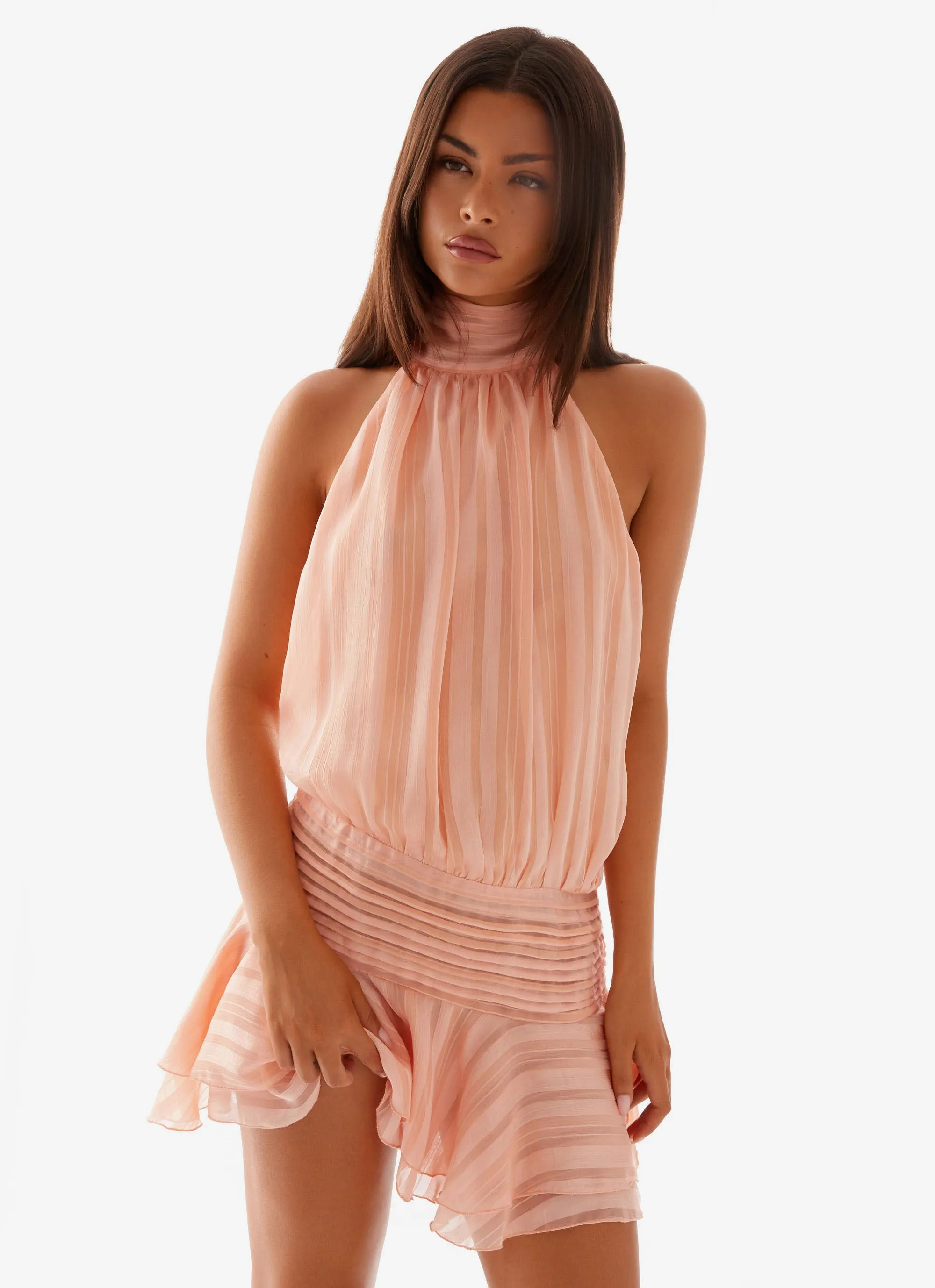 Willow Chiffon Mini Dress - Orange Wedding guest Eco Friendly