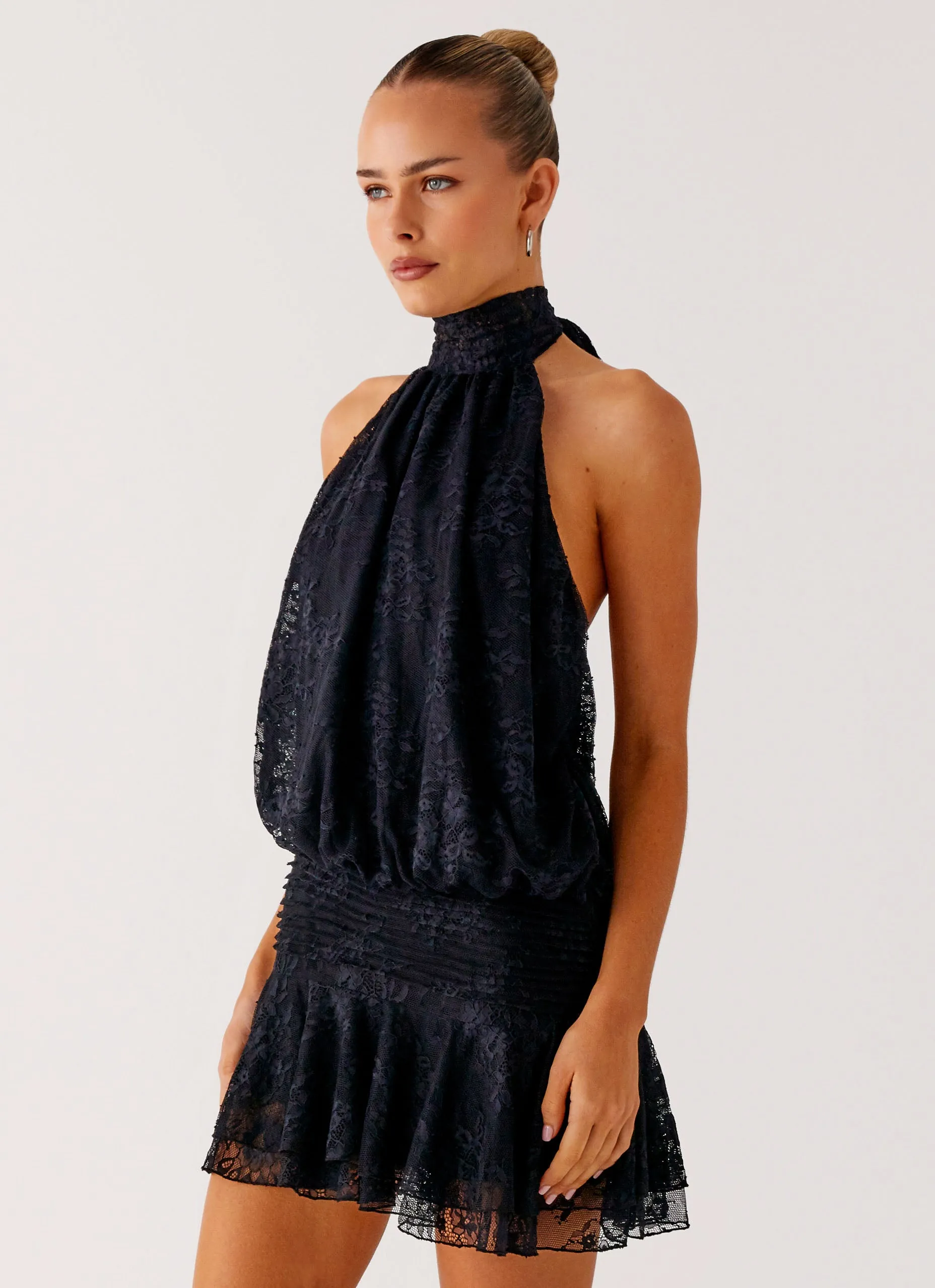 Olive Fresh Willow Lace Mini Dress - Black Lace