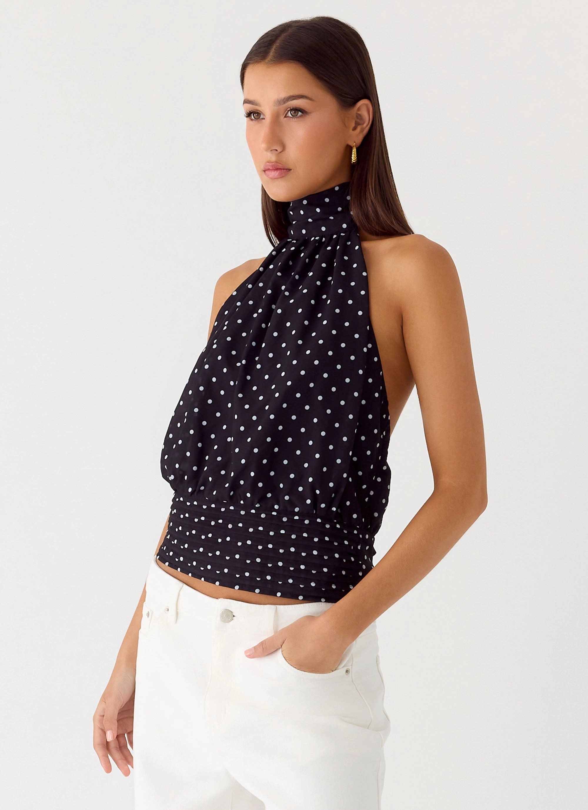 Cold Weather Willow Chiffon Top - Black Polkadot