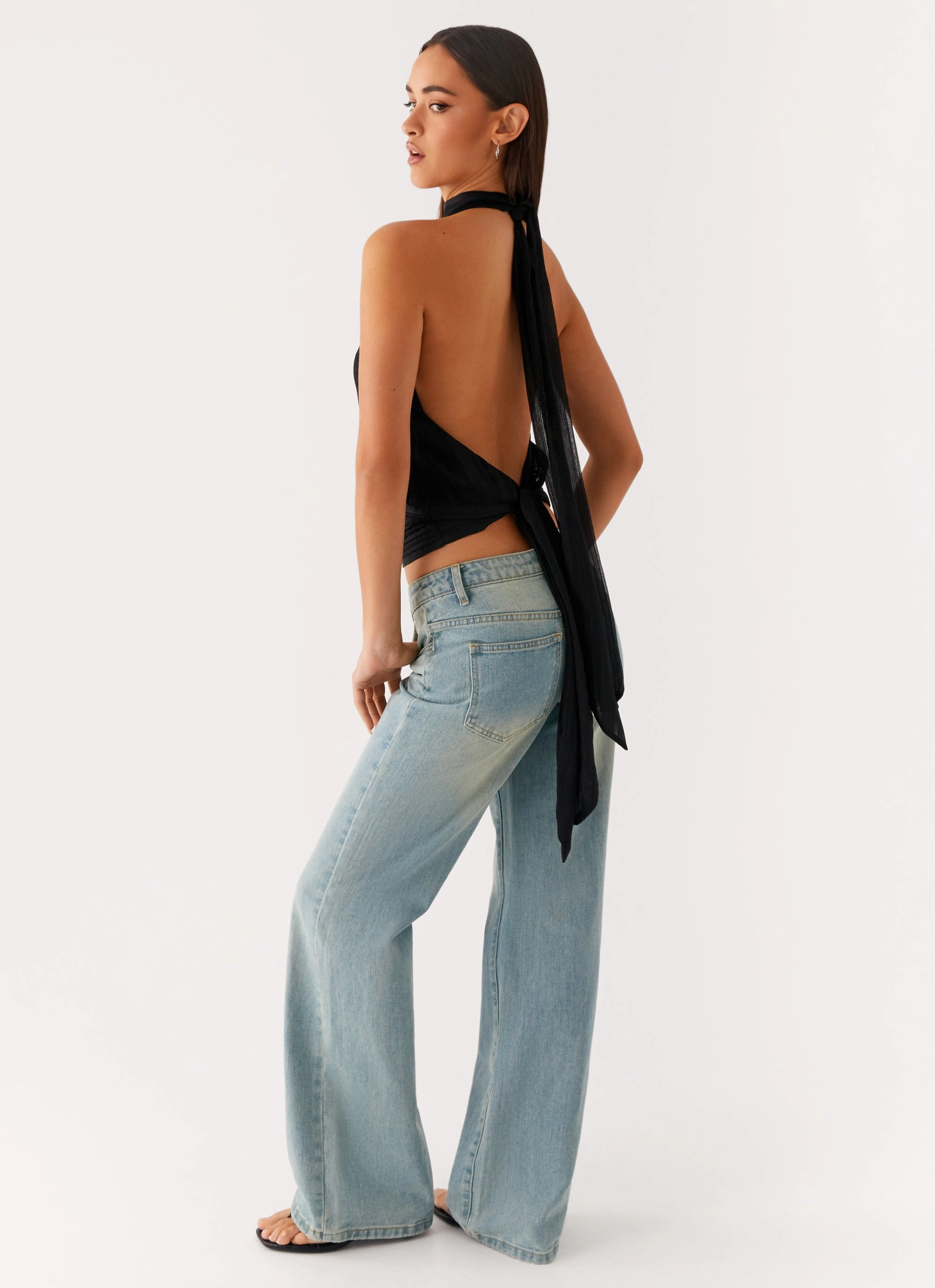 Willow Chiffon Top - Black Rolled Hem Finish Bold Design