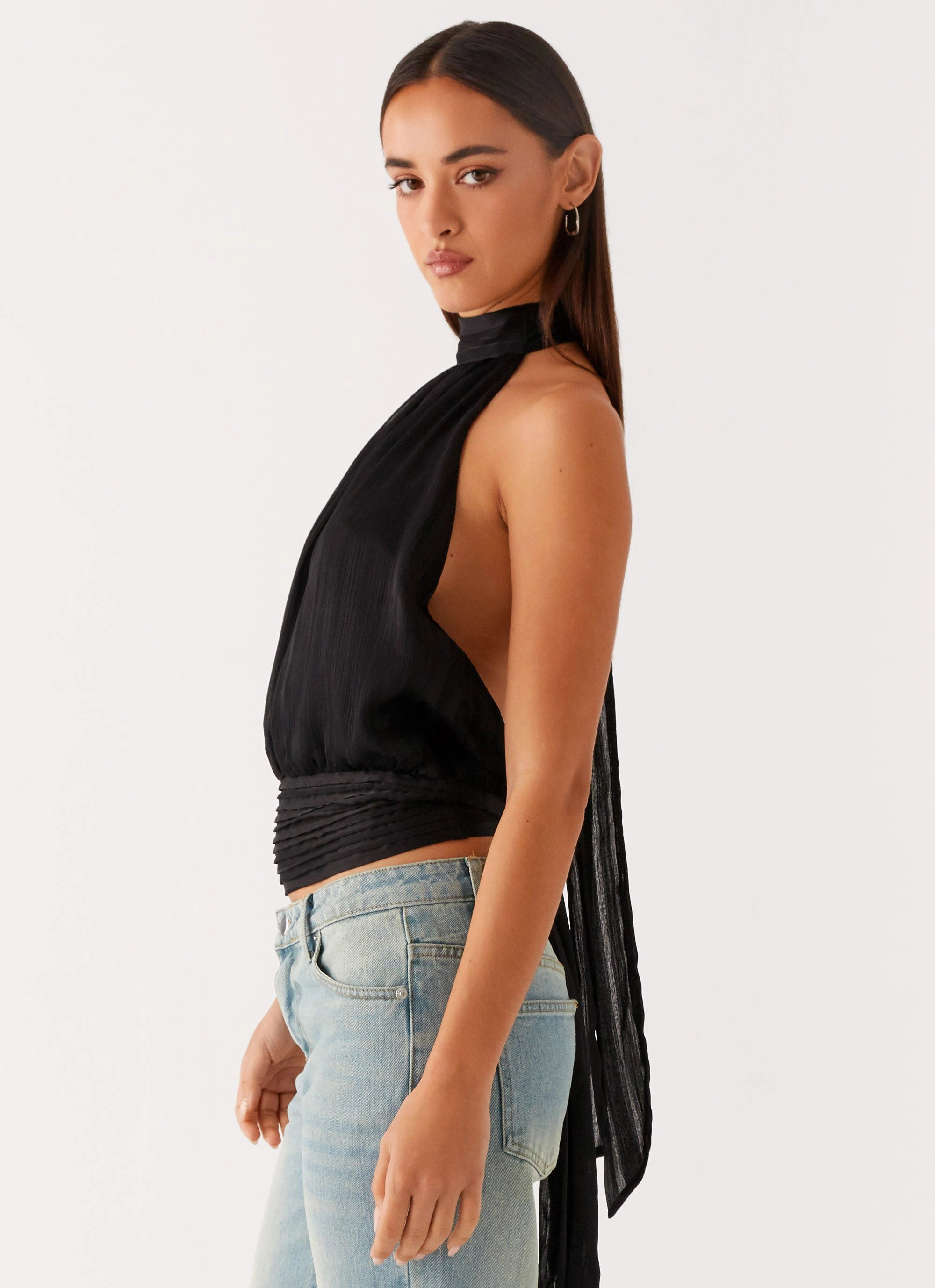 Quick Release Fastener Willow Chiffon Top - Black