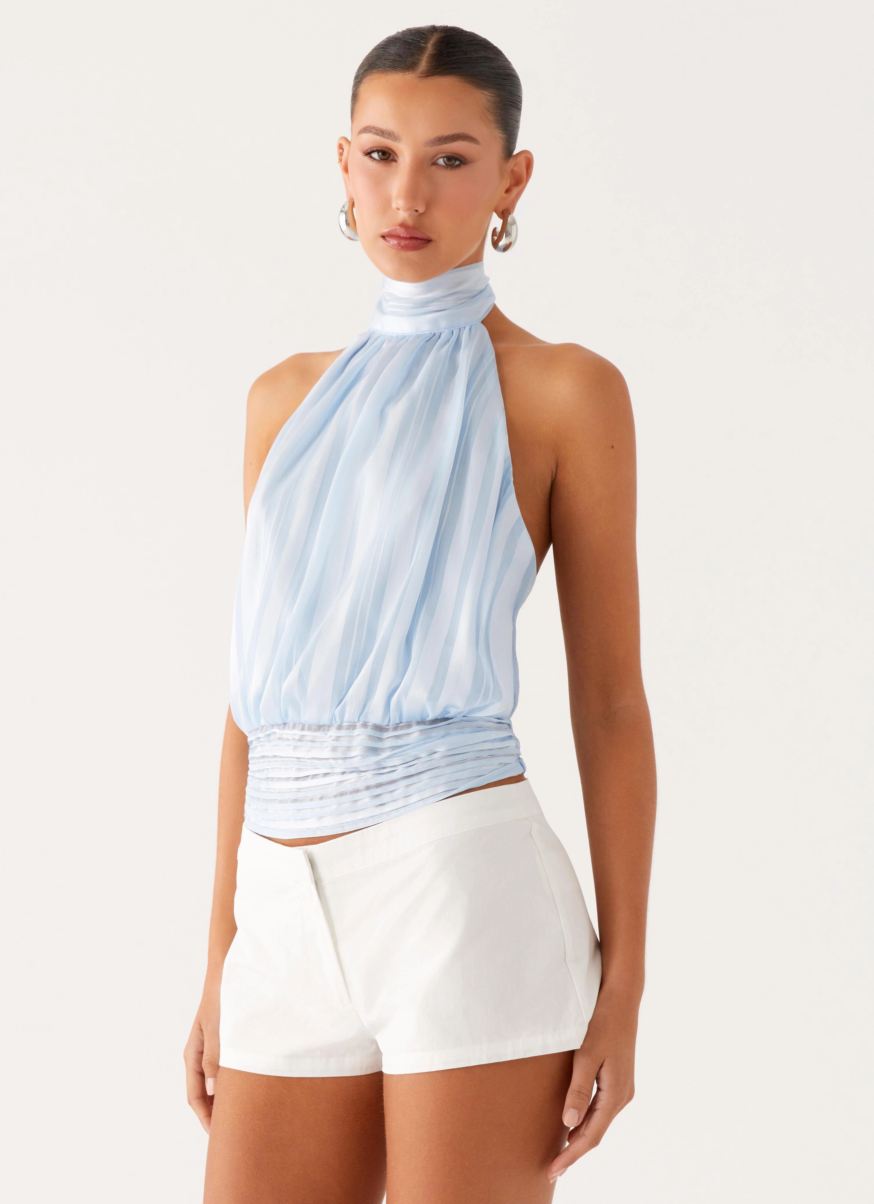 SunProtective WrinkleFree Structure Willow Chiffon Top - Blue