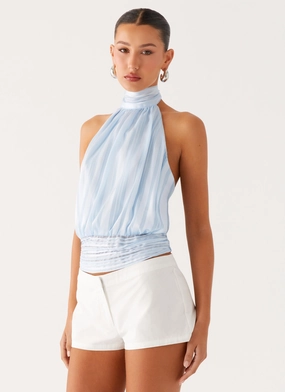 SunProtective WrinkleFree Structure Willow Chiffon Top - Blue