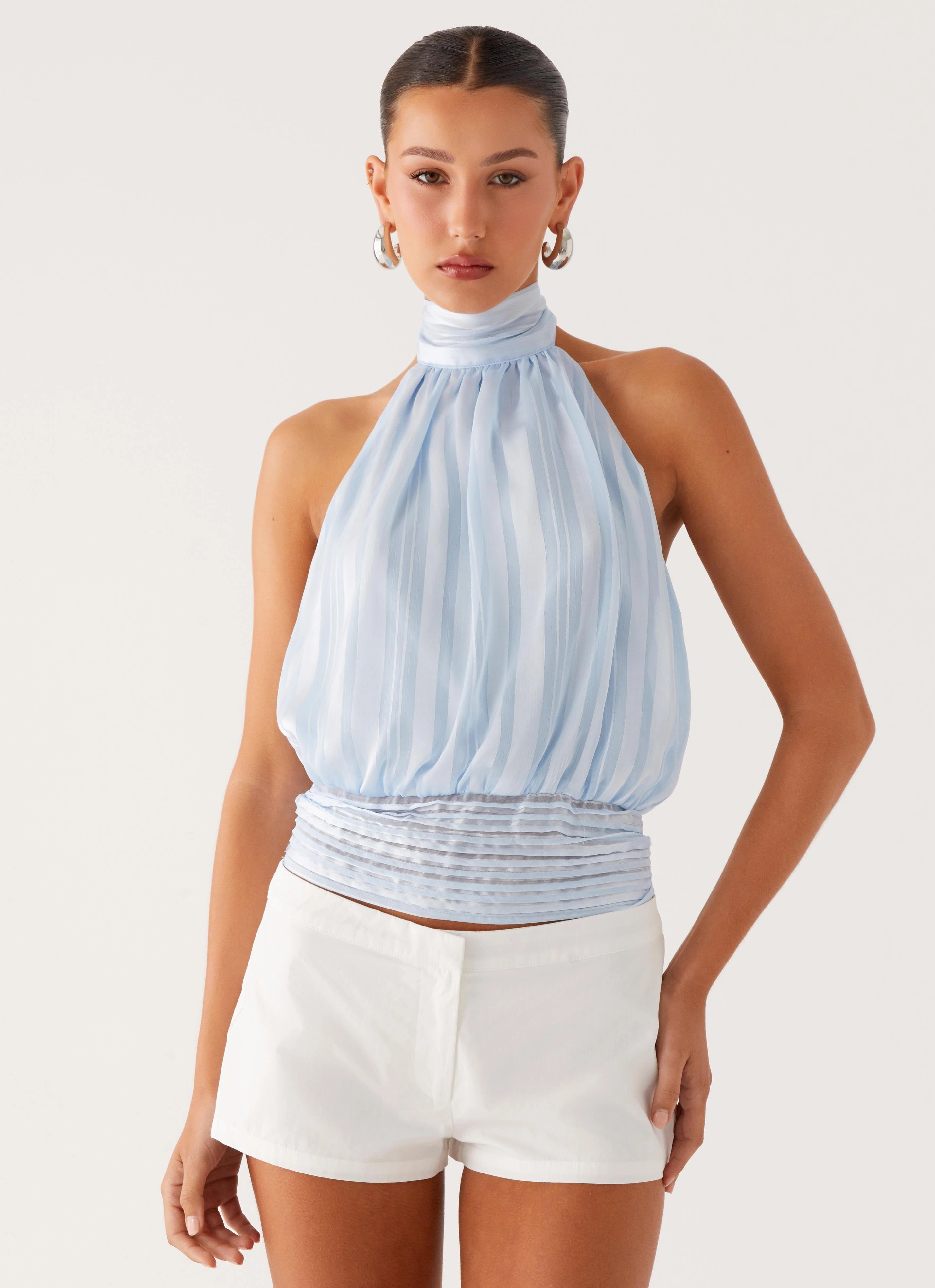 Willow Chiffon Top - Blue Wrinkle Resistant Finish Flexible Design