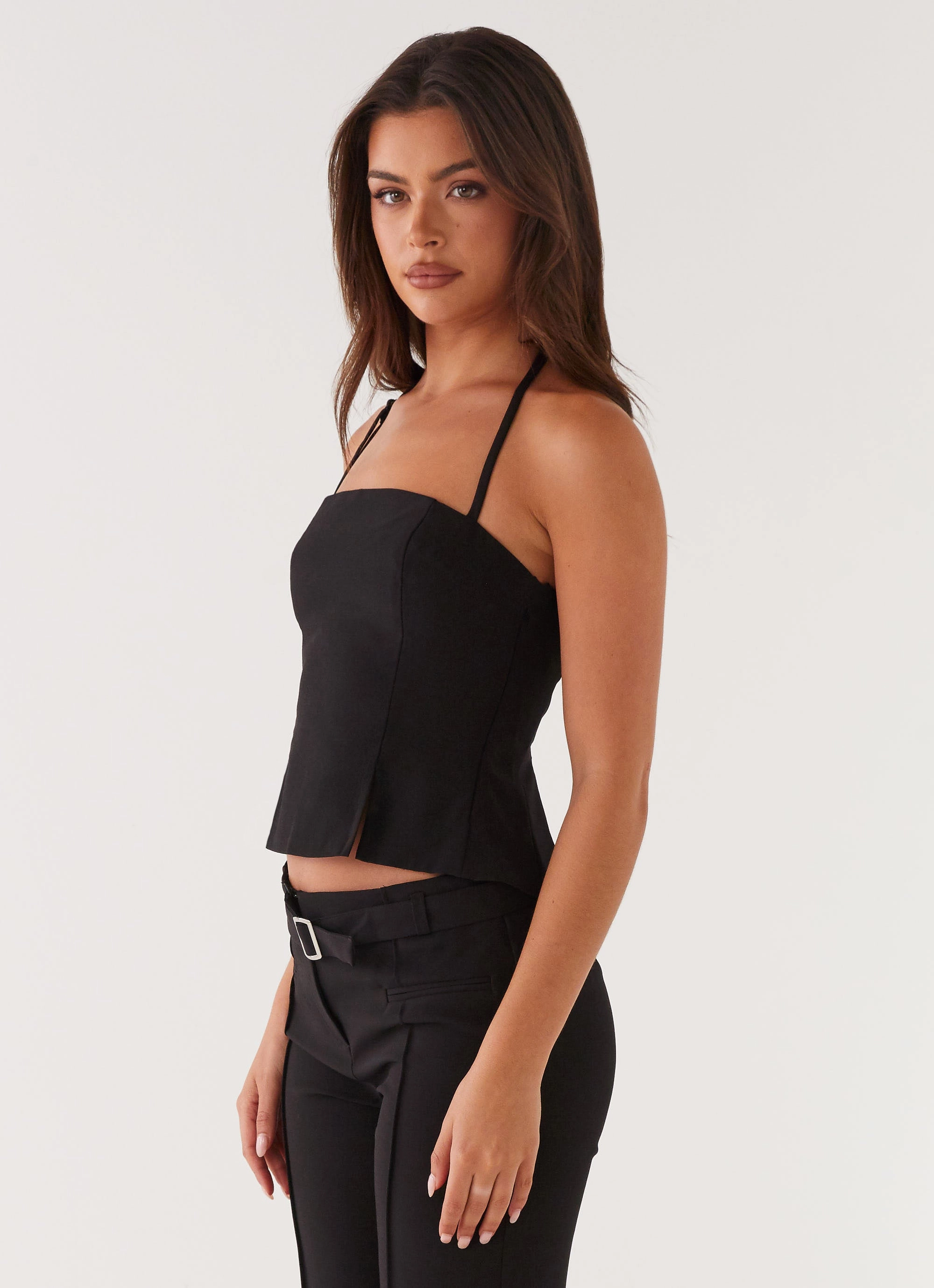 Dawny Top - Black Layered Neckline Details