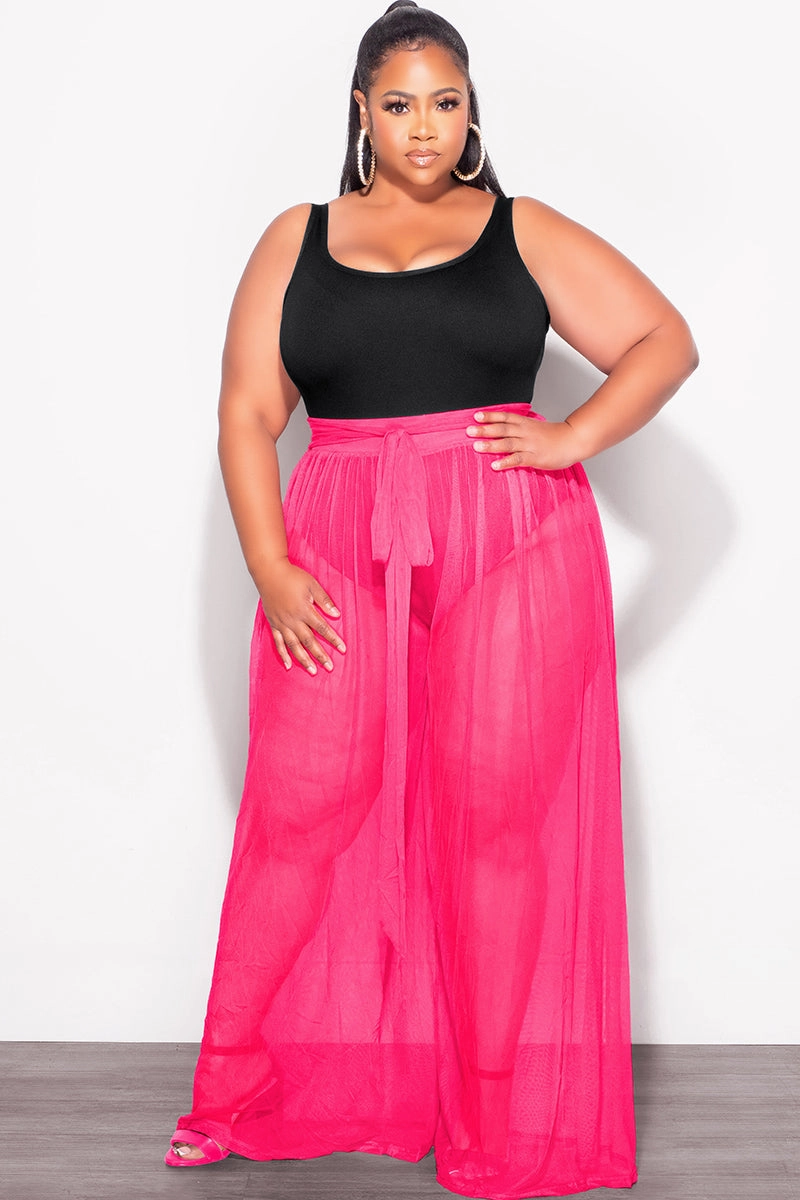 Final Sale Plus Size 2pc Sheer Duster and Pants Set in Fuchsia Refined fit Perfectly Fit