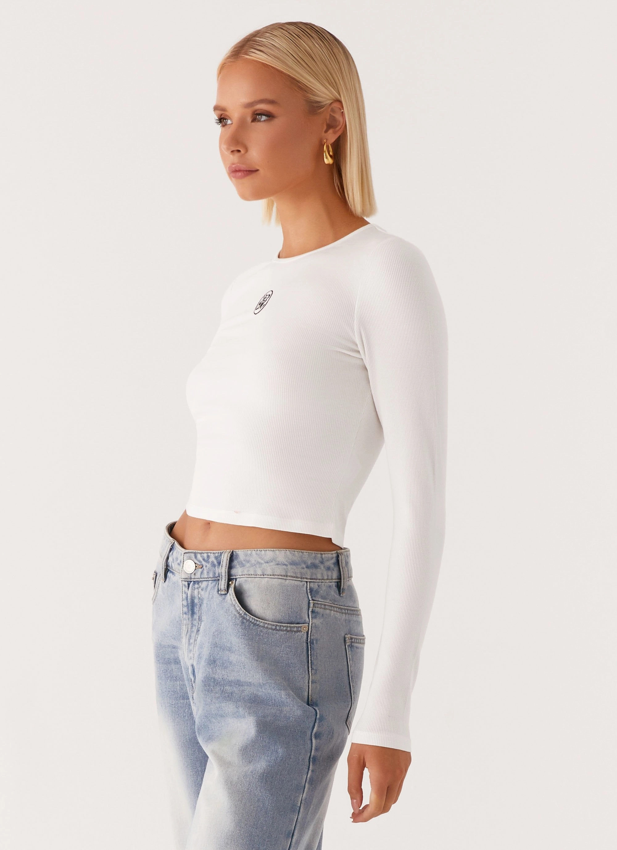 Signature Monogram Long Sleeve Tee - Off White MidweightKnit