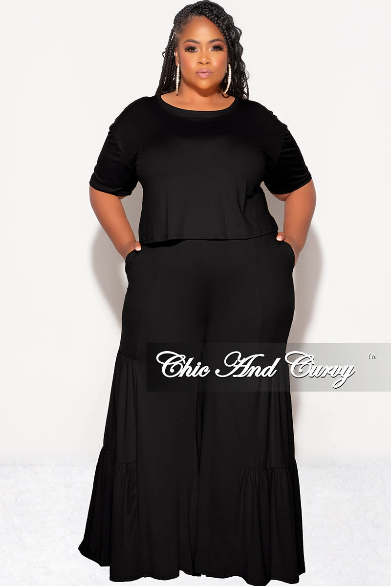No Gap Waist Smart Fit Final Sale Plus Size 2pc Crop Tie Top and 3-Layer Pants Set in Black
