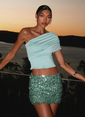 Flattering Look Functional Layer Made For You Low Rise Sequin Mini Skirt - Mint