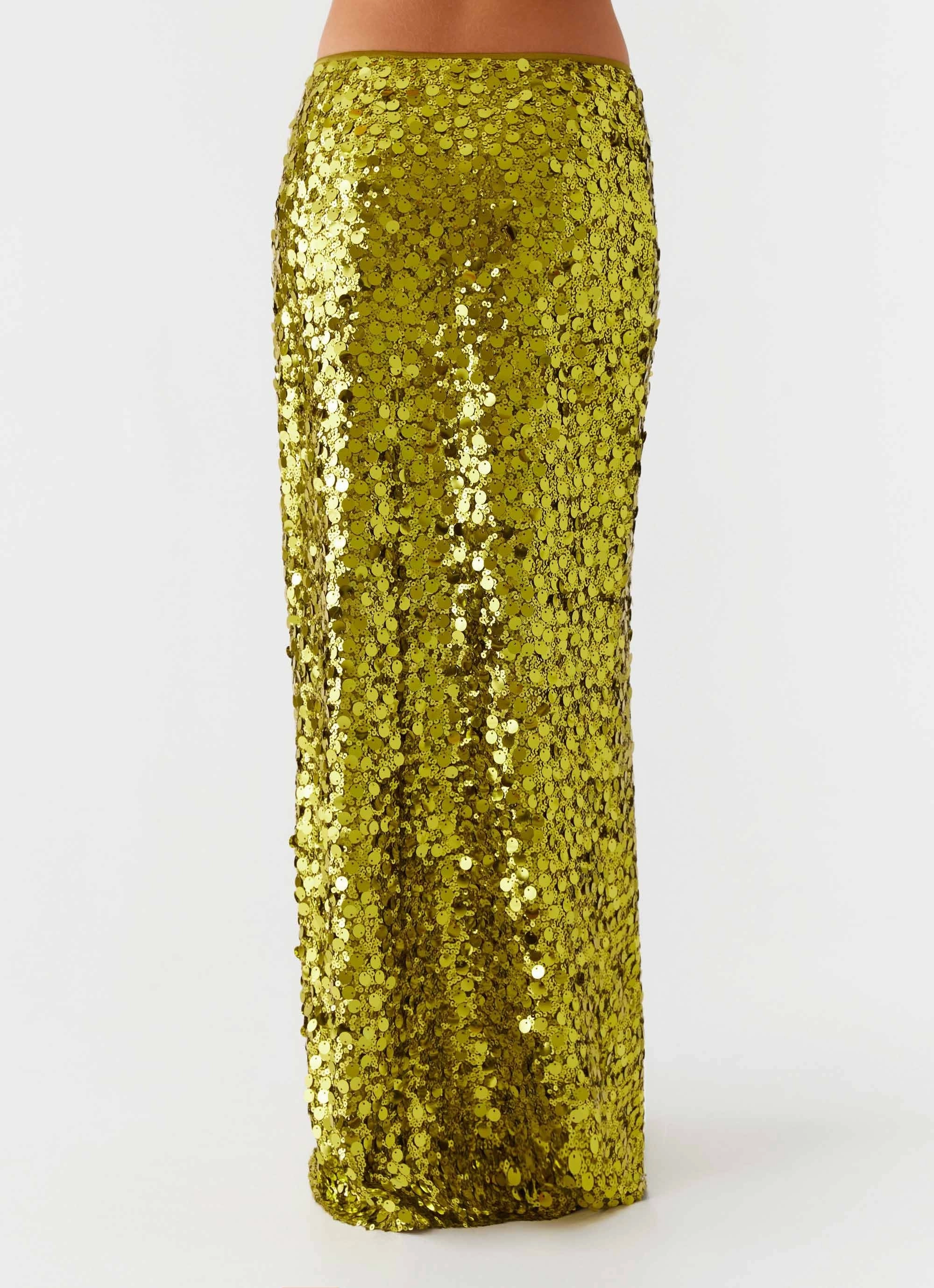 Perfect Places Low Rise Sequin Maxi Skirt - Olive Relaxed Wear Versatile Fashion