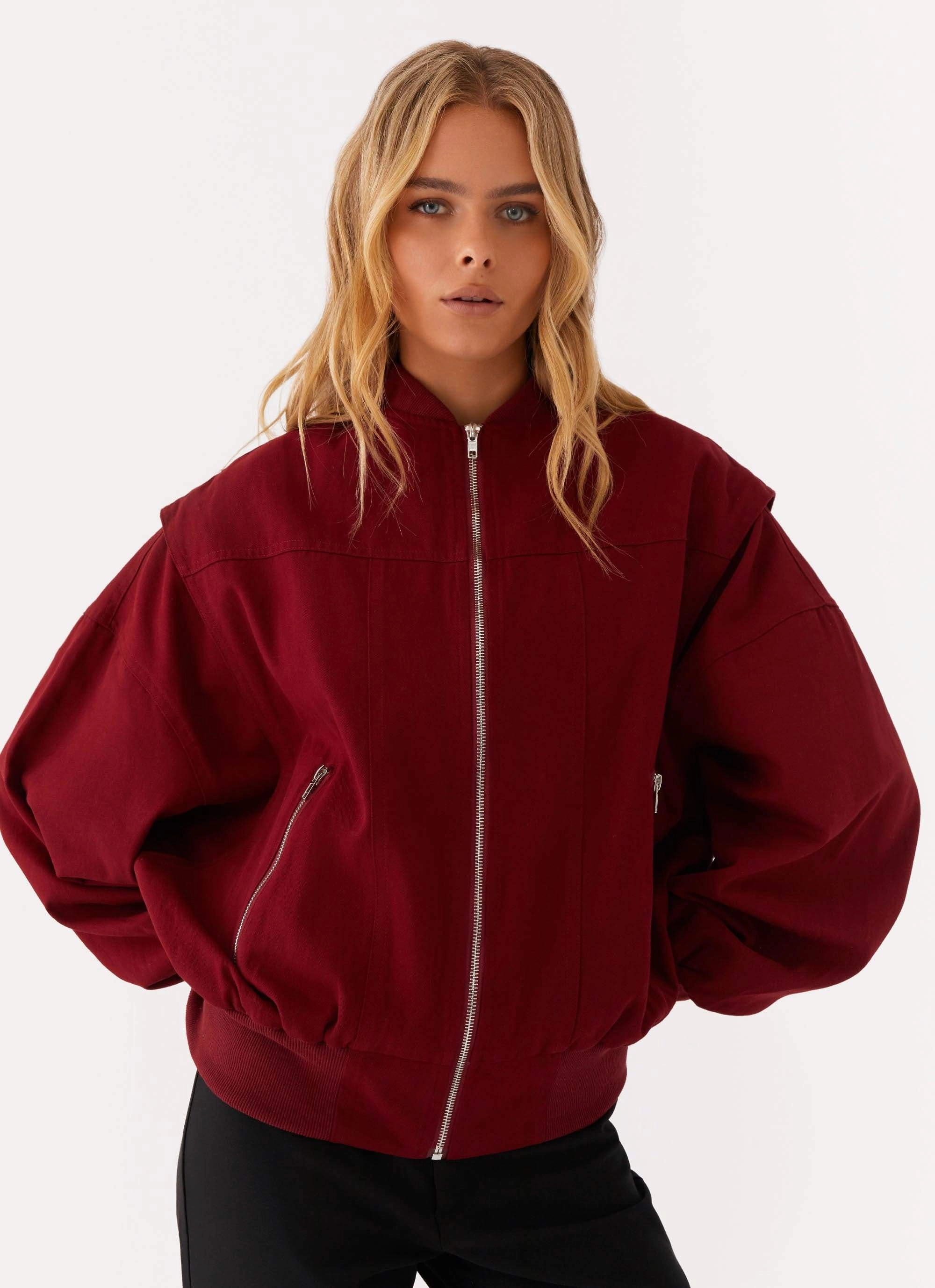 Alabama Bomber Jacket - Red Low Profile Collar Minimal Daily Fit