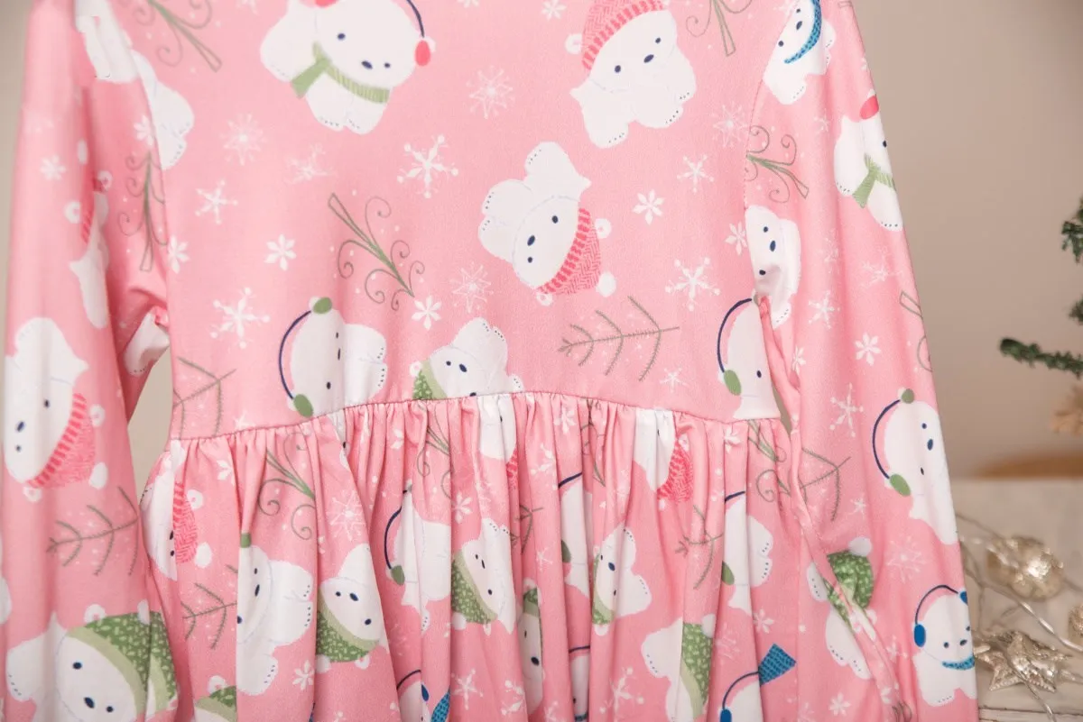 Winter Fun Girls Twirl Dresses - Pink Polar Bears