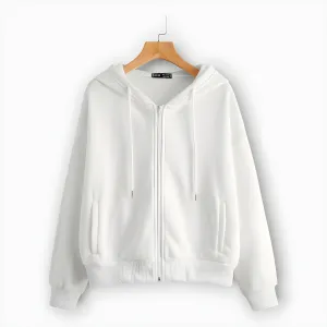 Winter White Zipper Hoodie For Women's