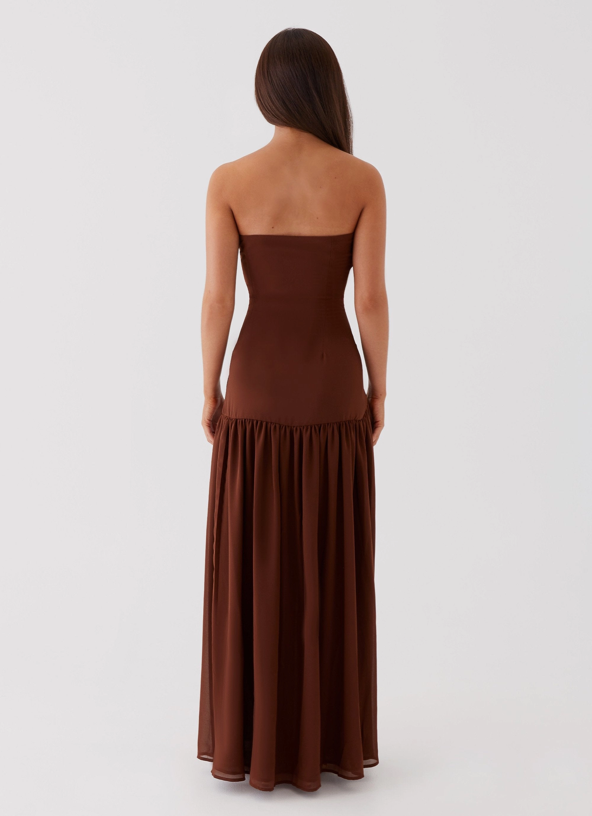 Trendy Everyday All weather Eden Strapless Maxi Dress - Brown