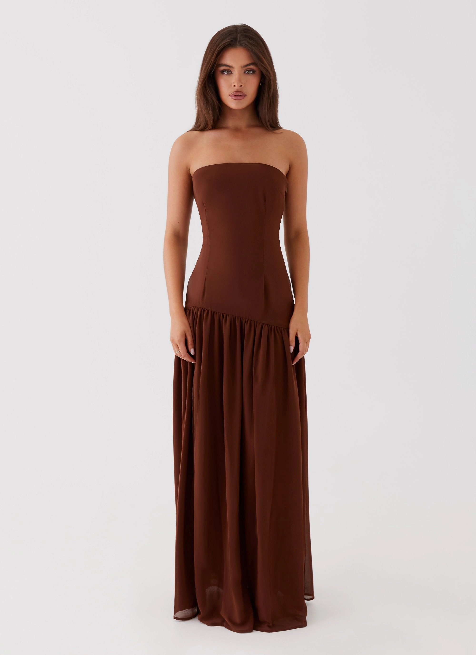 NonIrritatingLining Romantic Soft Eden Strapless Maxi Dress - Brown